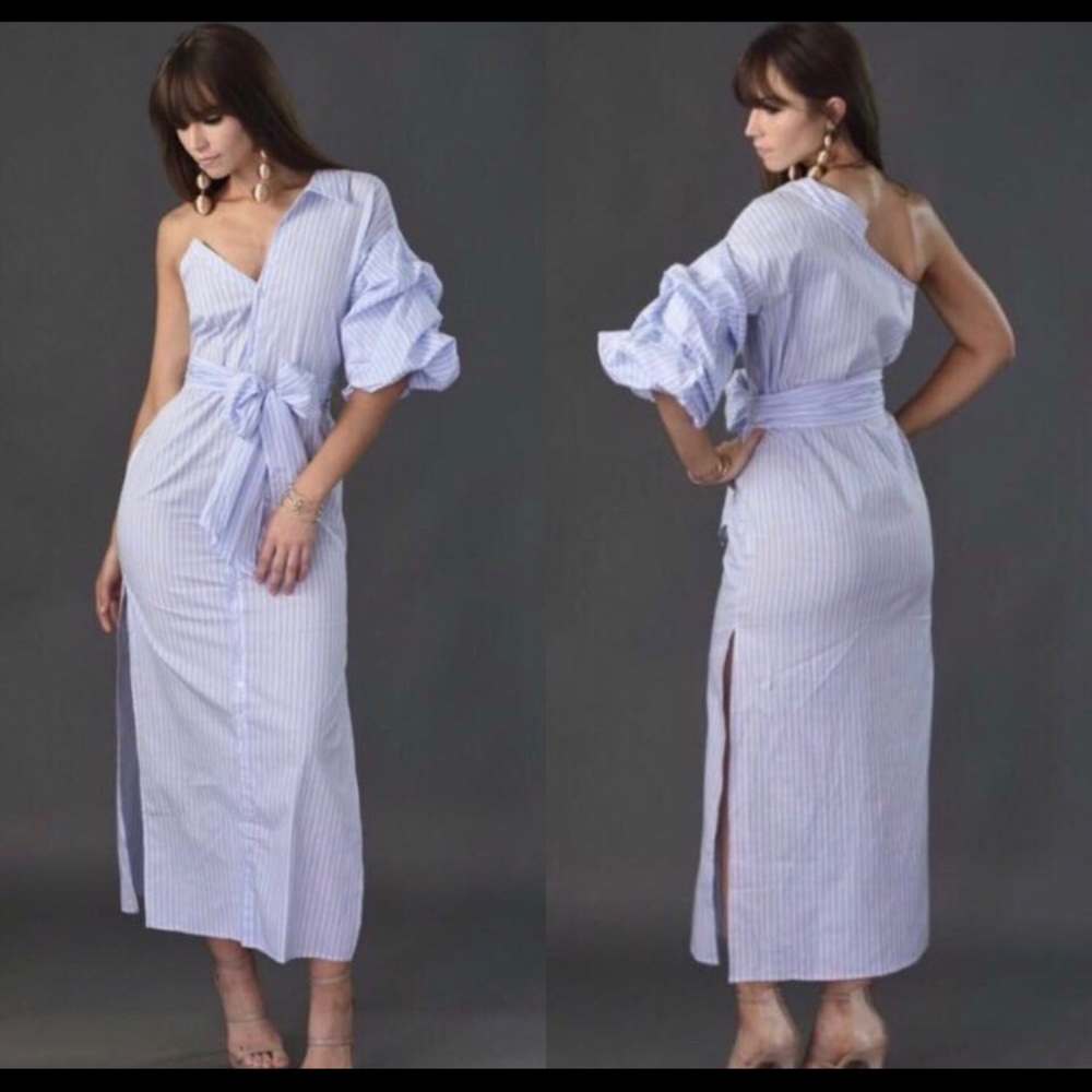 Fitted maxi pin stripe dress.